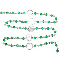 Green Onyx Faceted Rondelle Gemstone Beaded Coin/Disc Rosary Chain by Foot For Jewelry Making - 24K Gold Plated Over Silver Handmade Beaded Chain Connectors -Wire Wrapped Bead Chain Necklaces