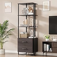 IDEALHOUSE 3 Tier Bookshelf with Storage Drawers,70.9 Inch Tall Industrial Book Shelf with Open Display Shelves,3 Shelf Bookcase with Metal Frame for Living Room, Bedroom,Office-Brown