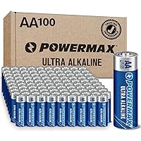 Powermax 100-Count AA Batteries, Ultra Long Lasting Alkaline Battery, 10-Year Shelf Life, Reclosable Packaging