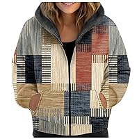 Womens Fall Fashion 2023, Women'S Printed Hooded Casual Sweatshirt Jacket Velvet Thickened Autumn And Winter Warm Jacket Women Gray Zip Up Hoodie Dresses For Sports Jackets (L, Khaki)