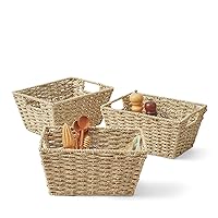 Artera Medium Wicker Storage Baskets - Woven Seagrass Basket for Organizing, Stackable Natural Storage Bins with Handles for Laundry Room, Bathroom, Pantry, Closet, Shelf, 12
