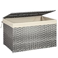 Storage Basket with Lid, 42.3 Gallon (160L) Storage Bin, Woven Blanket Storage Basket with Handles, Foldable, Removable Liner, Metal Frame, for Bedroom, Laundry Room, Gray URST76WG