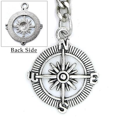 watchvshop Albert Chain Silver Tone Pocket Watch Chain Vest Chain for Men Compass Design Charm Fob T Bar with Swivel Clasp AC55A