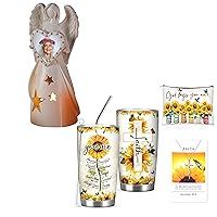 Harmony of Faith and Emotion: Catholic Gifts For Women,Faith Based Gifts Sunflower Stainless Steel Tumbler Set And Mother Memorial Angel Sculpture,Personalized Memorial Gifts