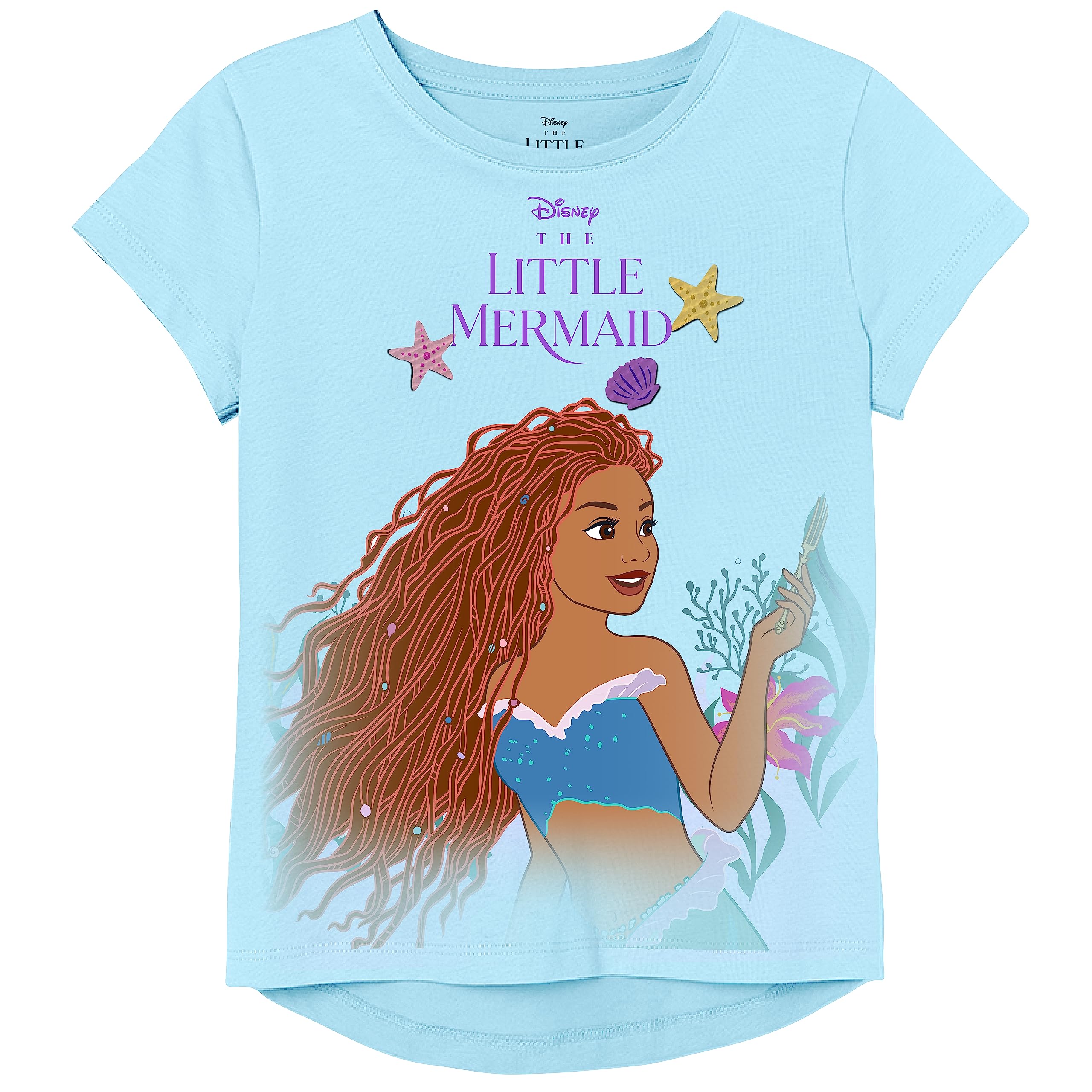 Disney Little Mermaid Movie (Live Action) Girls Hi-lo Shirttail T-Shirt-Ariel, Flounder