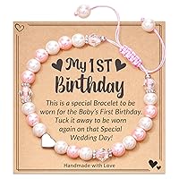 HGDEER 1st-6th Birthday Gifts for Girls, Adjustable Pink White Pearl Heart Bracelet for 1-6 Year Old Girls