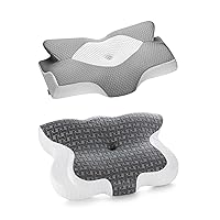 Elviros Cervical Memory Foam Neck Pillow for Pain Relief, Adjustable Orthopedic Contour Support Pillows for Sleeping, Ergonomic Bed Pillow for Side, Back, Stomach Sleepers (Dark Grey&Grey-S)