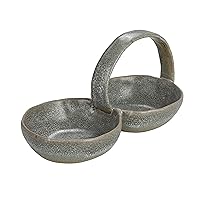 Creative Co-Op Stoneware Double Bowl with Handle, Grey
