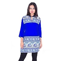 Women's Top Casual Tunic Royal Blue Animal Print Cotton Kurti Plus Size