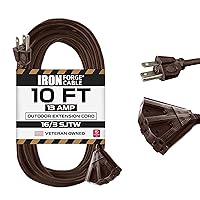 Iron Forge Cable 10 Ft Brown Extension Cord with 3 Outlets,16/3 SJTW Heavy Duty Outdoor Extension Cord Multiple Outlets 3 Prongs, 13 Amp Weatherproof Cable for Patio, Garden, Lawn, Lights Decoration