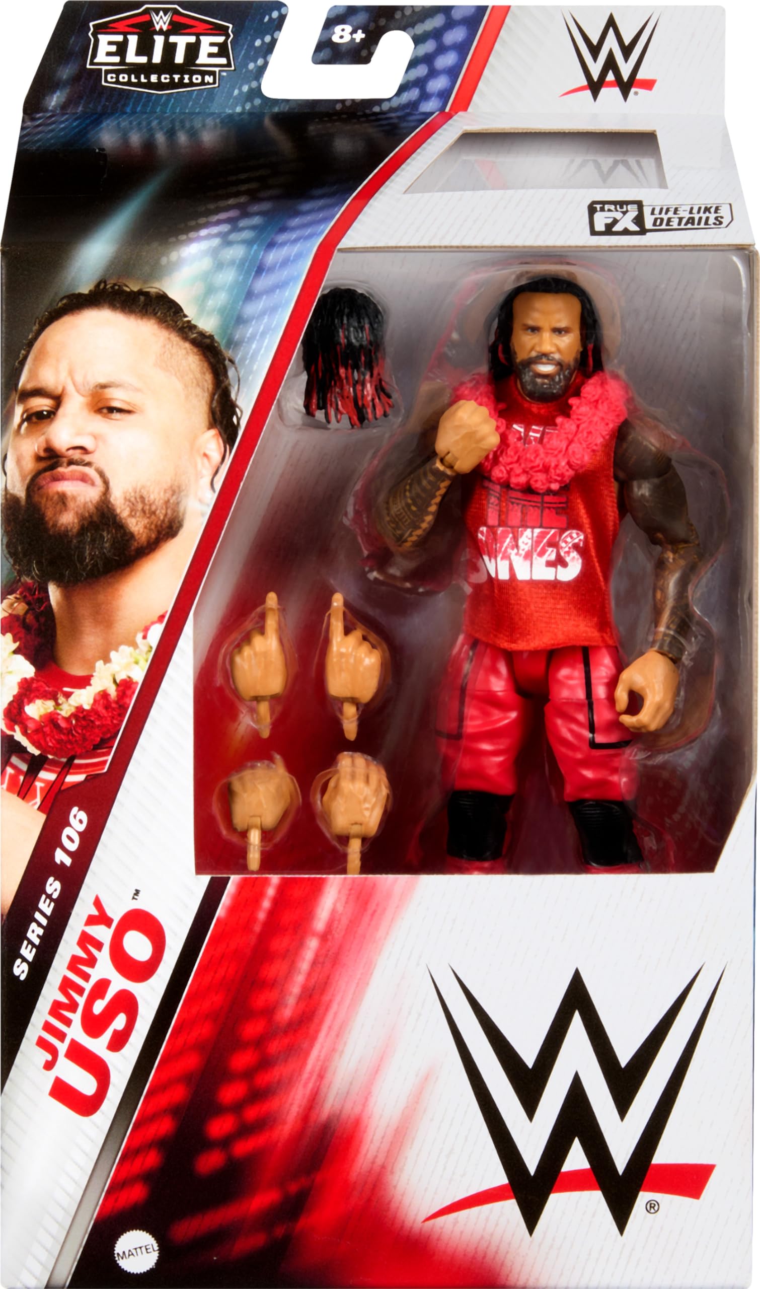 WWE Elite Action Figure & Accessories, 6-inch Collectible Jimmy USO with Articulation, Life-Like Look & Swappable Hands​