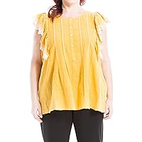 Max Studio Women's Plus Size Embroidered Stitch Flutter Sleeve Top