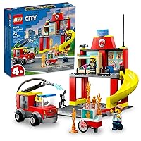 Lego City Fire Station and Fire Engine 60375, Pretend Play Fire Station with Firefighter Minifigures, Educational Vehicle Toys for Kids Boys Girls Age 4+