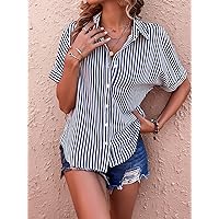 Women's Tops Shirts for Women Sexy Tops for Women Vertical Striped Batwing Sleeve Shirt Tops (Color : Blue and White, Size : X-Large)