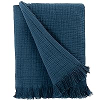 Sticky Toffee Muslin Throw Blanket 100% Cotton, Blue Navy Oeko-Tex Cotton Muslin Blankets for Adults, Soft Lightweight and Breathable Throw Blankets for Couch Bed or Sofa, 50 in x 60 in
