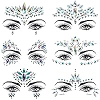 6 Sets Mermaid Face Jewels Rhinestone Face Gems Stick on Halloween Cosplay Party Carnival Festival Crystals Temporary Tattoos