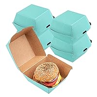 Restaurantware 4 x 4 x 3.8 Inch Burger Boxes 100 Clamshell Food Containers - Hinged Lid Disposable Turquoise Paper Take Out Boxes Ripple Wall Technology Serve Sliders or Finger Foods