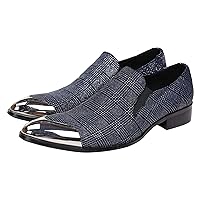 Mens Loafers Pointed Toe Leather Fashion Printed Metal Tip Western Dress Shoes