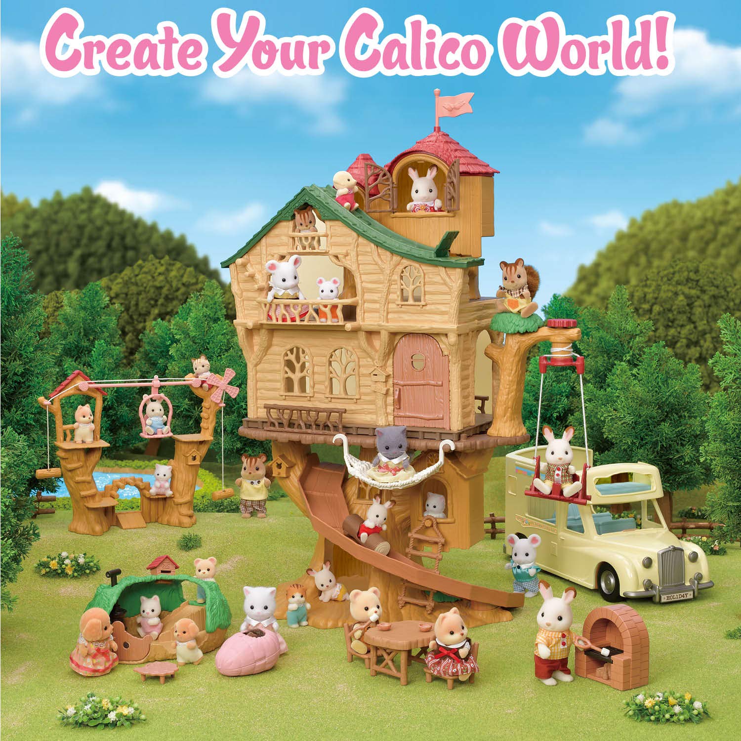 Calico Critters Baby Ropeway Park, Collectible Dollhouse Toy with Sweetpea Rabbit Figure Included, Includes park with slide, windmill and gondola