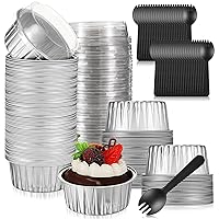 100 Pack Cupcake Liners with Lids 5oz Aluminum Foil Cupcake Cups Muffin Tins Silver Baking Cups Cupcake Wrappers Holders with Spoons for Individual Bakery Picnic Wedding Birthday Party