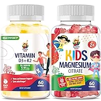 Vitamin D3 K2 Gummies 5000 IU & Magnesium Gummies for Kids Citrate Chewable Supplement for Mood & Muscle Support