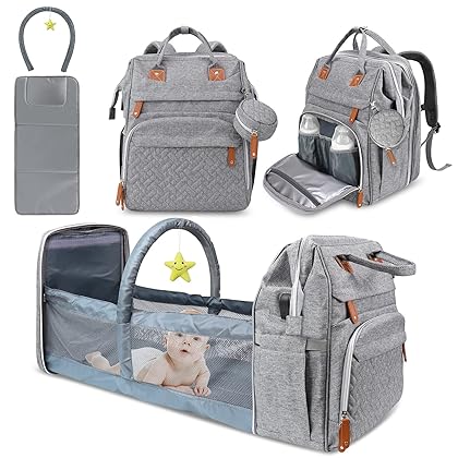 DERSTUEWE Diaper Bag Backpack，Baby Diaper Bags, Baby Shower Gifts, Multifunctional diaper backpack Large Capacity, (Heather Grey)