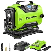 Greenworks 24V Cordless Tire Inflator, 160 PSI Portable Air Compressor, 2 Power Sources, Auto Shut Off, for Car, Bicycle, Motorcycle, Inflatables With 2.0 Ah USB (Power Bank) Battery & 2A Charger