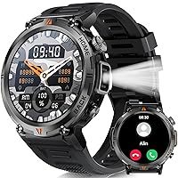 Military Smart Watch for Men (Answer/Dial) Flashlight 1.45” Rugged Smart Watch 100+ Sports Modes IP68 Waterproof Fitness Watch with Heart Rate Sleep Tracker Outdoor Tactical Smartwatch for iOS Android