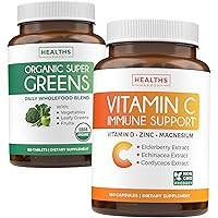 Super Greens & Vitamin C (3-Month Supply) Vitamin Greens Bundle of Organic Super Greends Powder - Complete Superfood (180 Capsules) & Vitamin C Immune Support (180 Vegetarian Capsules)