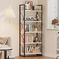 DWVO 5 Tier Bookshelf, White Bookcase Storage Shelves Organizer, Modern Display Rack Standing Book Shelves for Bedroom,Living Room,Office,Kitchen, White & Black
