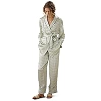 LILYSILK Women's Silk Pajamas, 19 Momme, 3/4 Sleeves, Top Style Dress Belt Included, Printed Pajama Set, Top and Bottom, Heat Storage, Warm, Open Front, Anti-Static, Recommended for Sensitive Skin and