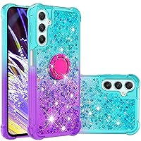 Glitter Case for Samsung Galaxy A24 4G for Women Girls, Bling Sparkle Colorful Gradient Quicksand Waterfall Soft TPU Liquid Case Cover with Ring Stand for Samsung A24 4G LSJB-Green Purple