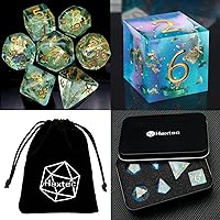 Haxtec DND Dice Set Resin Dice Set Bundle, Coral Blue Pink Dice Set and Light Green DND Dice Set 7PCS Filled Resin Polyhedral D&D Dice for Roleplaying Games Dungeons and Dragons Gift