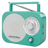 SB2000TS Teal/Silver Retro Classic Portable AM/FM Radio with Aux Input