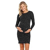 HELLO MIZ Women's Knit Ribbed Maternity Dress with Long Sleeve