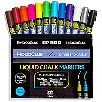 Liquid chalk markers 12 neon erasable Whiteboards, glass boards, chalkboards, windows, mirrors, car windshields, auto, glass. Odorless, non-toxic. Wet or dry erase. Thick and thin tip