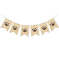 Dog Paw Print Banner Puppy Animal Theme Birthday Party Decorations, Rustic Burlap Bunting Pet Party Supplies Garland Photo Props
