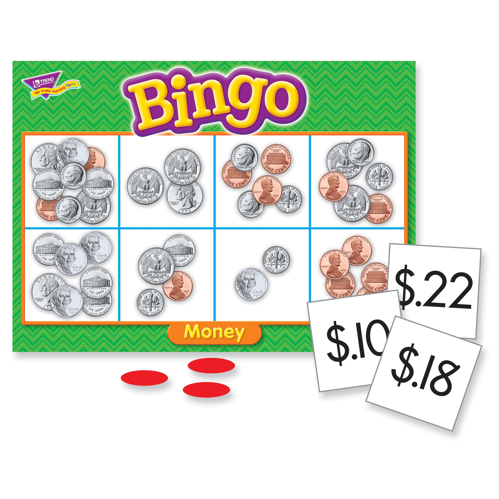 Trend Enterprises: Money Bingo Game, Exciting Way for Everyone to Learn, Play 6 Different Ways, Great for Classrooms and at Home, 2 to 36 Players, for Ages 5 and Up