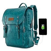 Wrangler Backpack for Women & Men Vegan PU Leather Travel Laptop Backpack College Turquoise Backpack with USB Charging Port