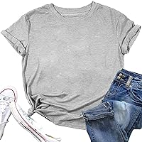 Womens Summer Tops Solid Round Neck Short Sleeve Shirts Loose Casual T Shirt Cute Clothes Trendy Basics Tees Clothing