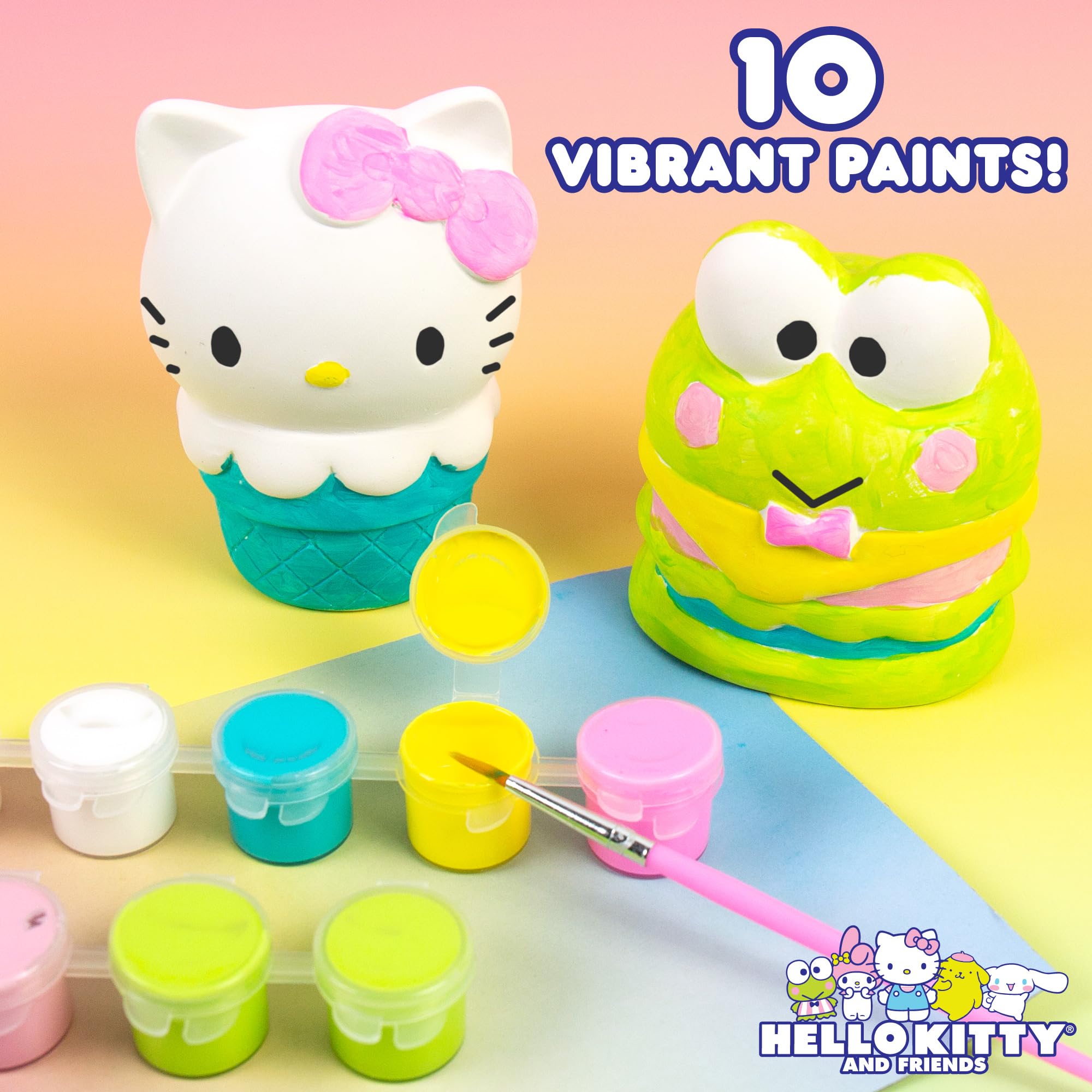 Hello Kitty Sanrio and Friends Paint Your Own Figurines Arts and Crafts Kit, Ceramic Paintable Keroppi, Kawaii Painting Kit for Kids, Craft Kits for Kids 8-12, Ages 8+
