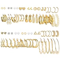 FAXHION 36 Pairs Gold Earrings Set for Women Girls, Fashion Pearl Chain Link Stud Drop Dangle Earrings Multipack Hoop Earring Packs, Hypoallergenic Earrings for Birthday Party Jewelry Gift