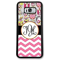 Samsung Galaxy S8 Plus, Phone Case Compatible with Samsung Galaxy S8+ [6.2 inch] Pink Owls Chevrons Zig Zag Monogram Monogrammed Personalized S8P62