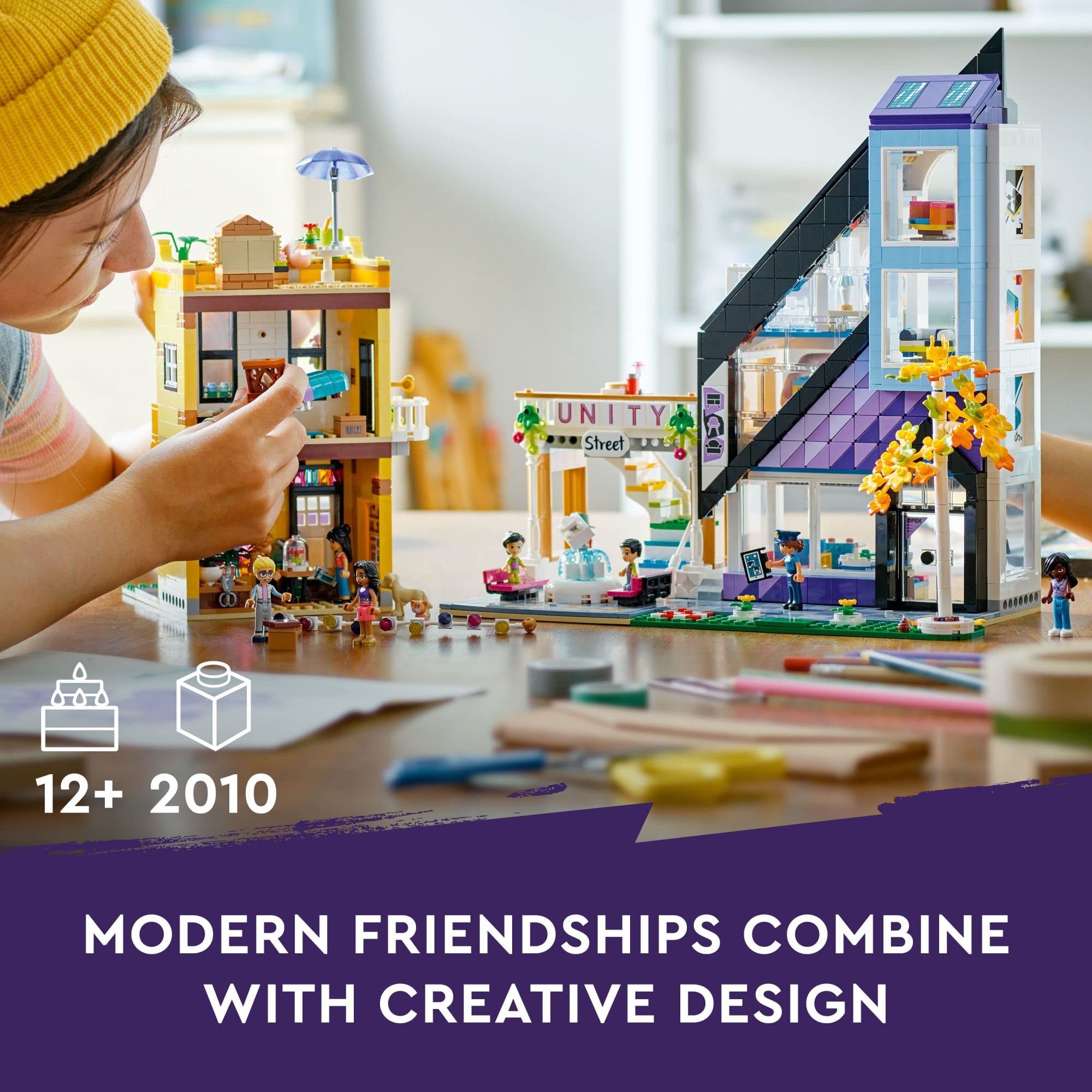 LEGO Friends Downtown Flower and Design Stores 41732 Building Set - Buildable Toy with Apartment, Shops, House, and Classic Characters, Model to Customize, Decorate, and Display for Ages 12+
