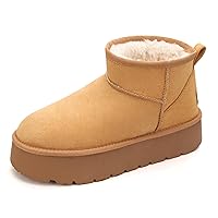 Carcuume Women's Platform Mini Boots Fur-Lined Winter Warm Ankle Snow Classic Ultra Comfortable Shoes,BESS-Brown-6