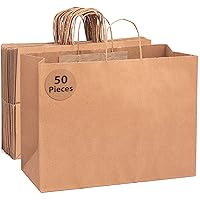 Bilinny Brown Paper Bags with Handles - Large Gift Bags with Handles - 16x6x12 Inches - 50 Pack Kraft Paper Bags - Paper Grocery Bags - Paper Bags for Small Business - Paper Shopping Bags with Handles