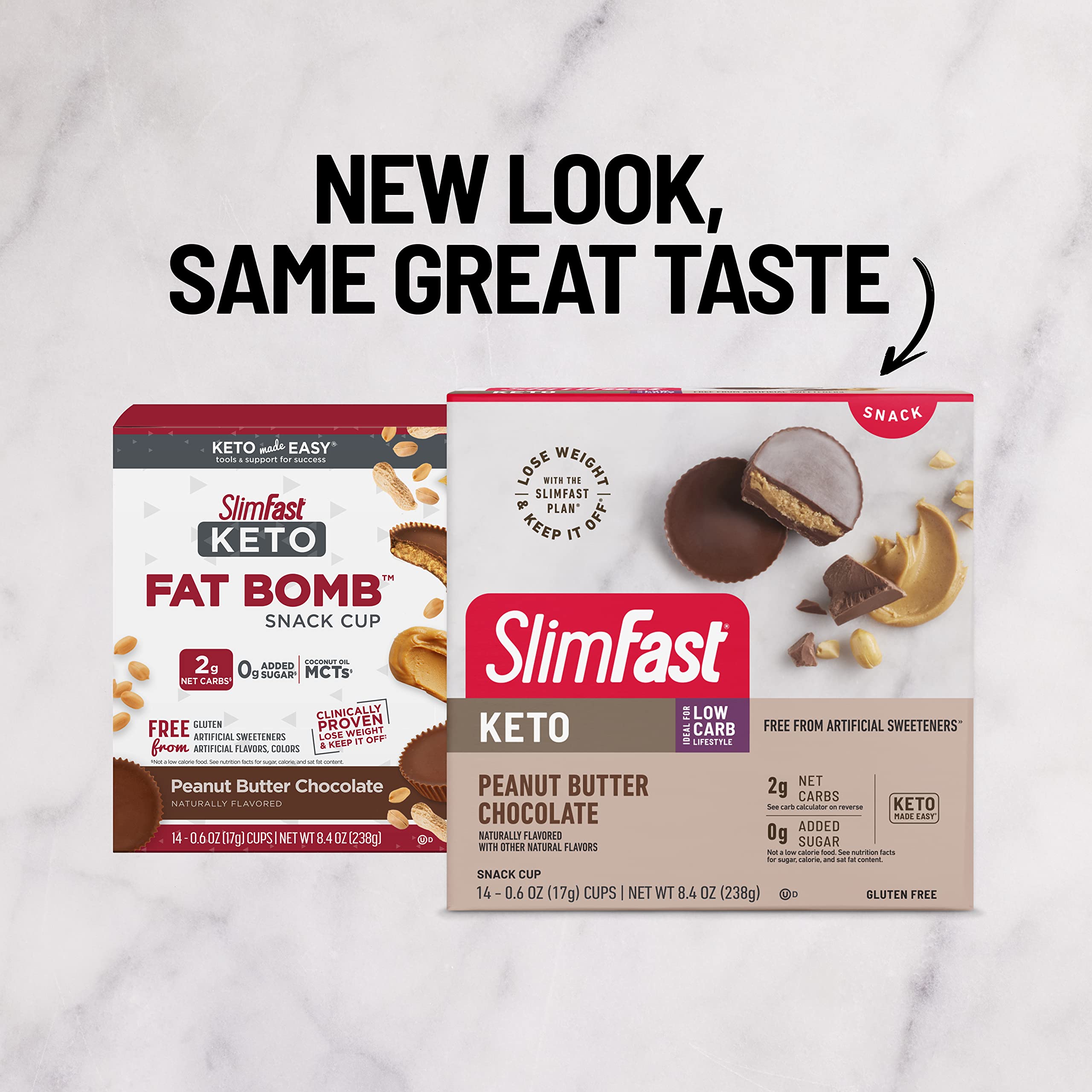 SlimFast Low Carb Chocolate Snacks, Keto Friendly for Weight Loss with 0g Added Sugar & 3g Fiber, Peanut Butter Chocolate, 14 Count Box (Packaging May Vary)