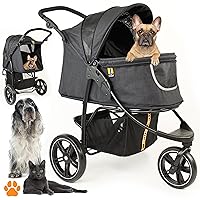 Pet 3-Wheel Stroller - for Dog, Cat & Pets Up to 70 lbs, Front 360-Degree Swivel Wheel, Easy Folding, Includes Inner Organized Pockets, Easy Cleaning Removable Mat & Large Shopping Basket