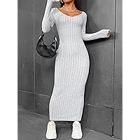 Dresses for Women - Solid Ribbed Knit Bodycon Dress (Color : Light Grey, Size : X-Small)