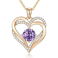 Love Heart Birthstone Necklaces for Women 925 Sterling Silver Rose Gold Pendant Forever Diamond Jewelry Valentine's Day Christmas Anniversary Birthday Gifts for Wife Girlfriend Mother